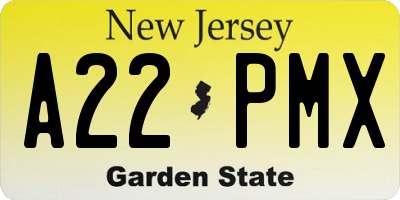 NJ license plate A22PMX
