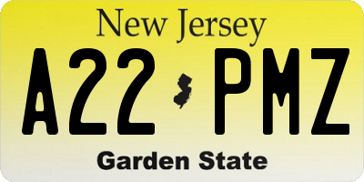 NJ license plate A22PMZ
