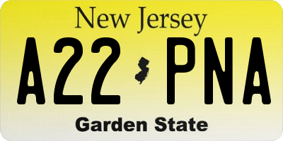 NJ license plate A22PNA