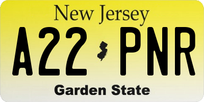 NJ license plate A22PNR