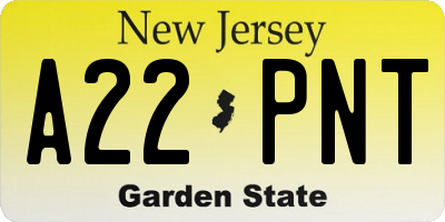 NJ license plate A22PNT