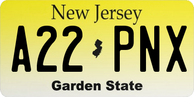 NJ license plate A22PNX