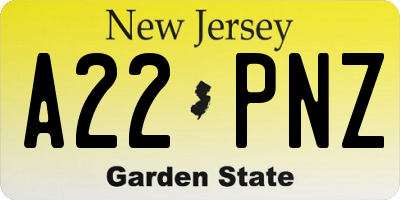 NJ license plate A22PNZ