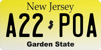 NJ license plate A22POA