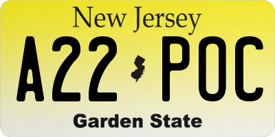 NJ license plate A22POC