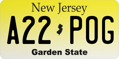 NJ license plate A22POG