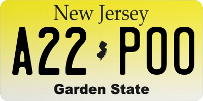 NJ license plate A22POO