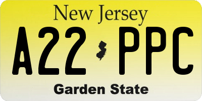 NJ license plate A22PPC