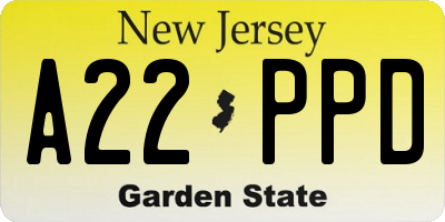 NJ license plate A22PPD