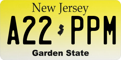 NJ license plate A22PPM