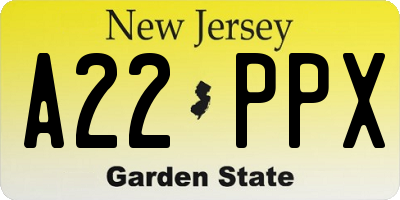 NJ license plate A22PPX