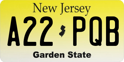 NJ license plate A22PQB