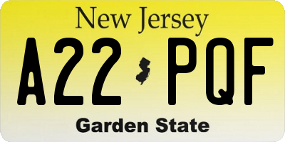 NJ license plate A22PQF