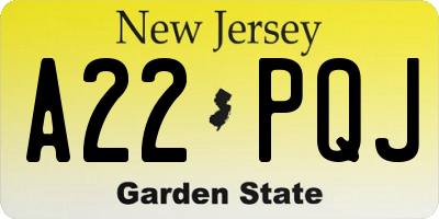 NJ license plate A22PQJ
