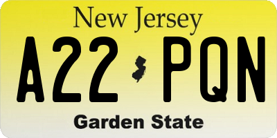 NJ license plate A22PQN