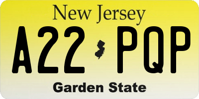 NJ license plate A22PQP