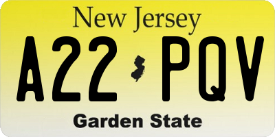 NJ license plate A22PQV