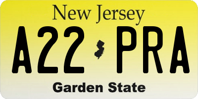 NJ license plate A22PRA