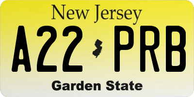 NJ license plate A22PRB