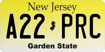 NJ license plate A22PRC