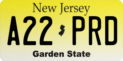 NJ license plate A22PRD