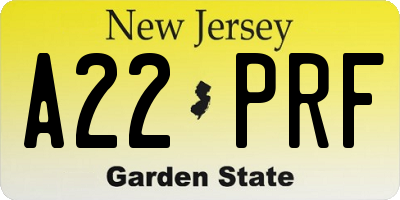 NJ license plate A22PRF