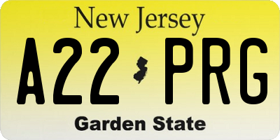 NJ license plate A22PRG
