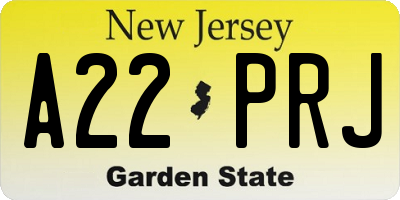NJ license plate A22PRJ