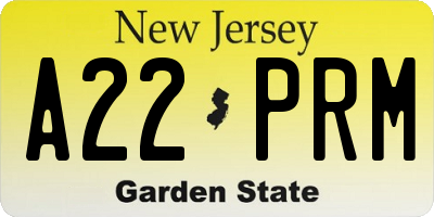 NJ license plate A22PRM