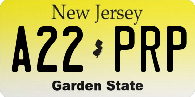 NJ license plate A22PRP