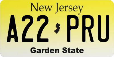 NJ license plate A22PRU