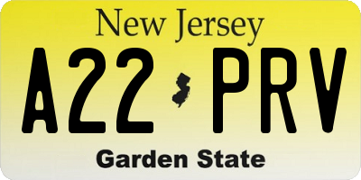 NJ license plate A22PRV