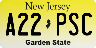 NJ license plate A22PSC