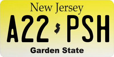 NJ license plate A22PSH