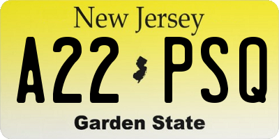NJ license plate A22PSQ