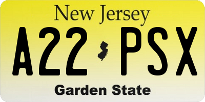 NJ license plate A22PSX