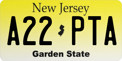 NJ license plate A22PTA