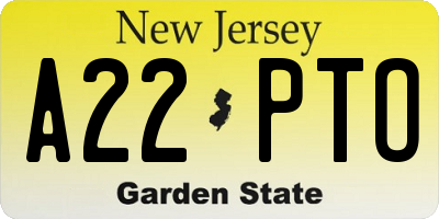 NJ license plate A22PTO