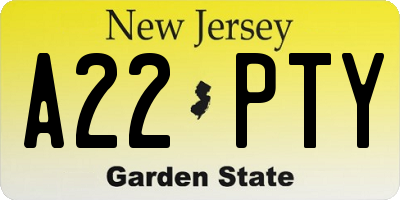 NJ license plate A22PTY