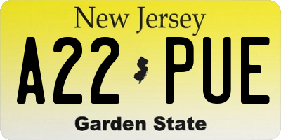 NJ license plate A22PUE
