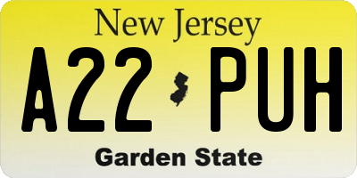 NJ license plate A22PUH