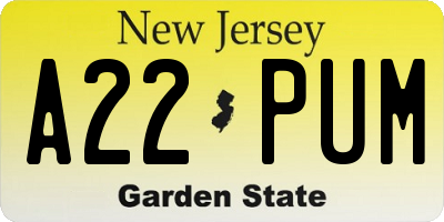 NJ license plate A22PUM
