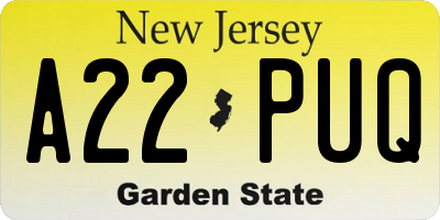 NJ license plate A22PUQ