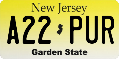 NJ license plate A22PUR