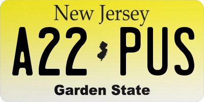 NJ license plate A22PUS