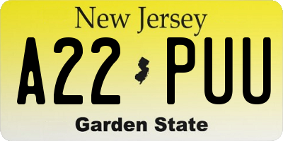 NJ license plate A22PUU