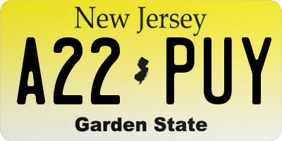 NJ license plate A22PUY