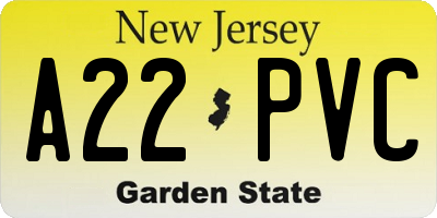 NJ license plate A22PVC