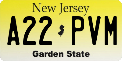 NJ license plate A22PVM