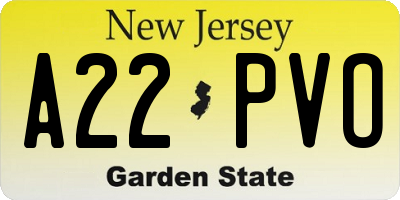 NJ license plate A22PVO